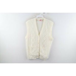 Vintage 90s Streetwear Grunge Large Kurt Cobain Cardigan Sweater Vest White